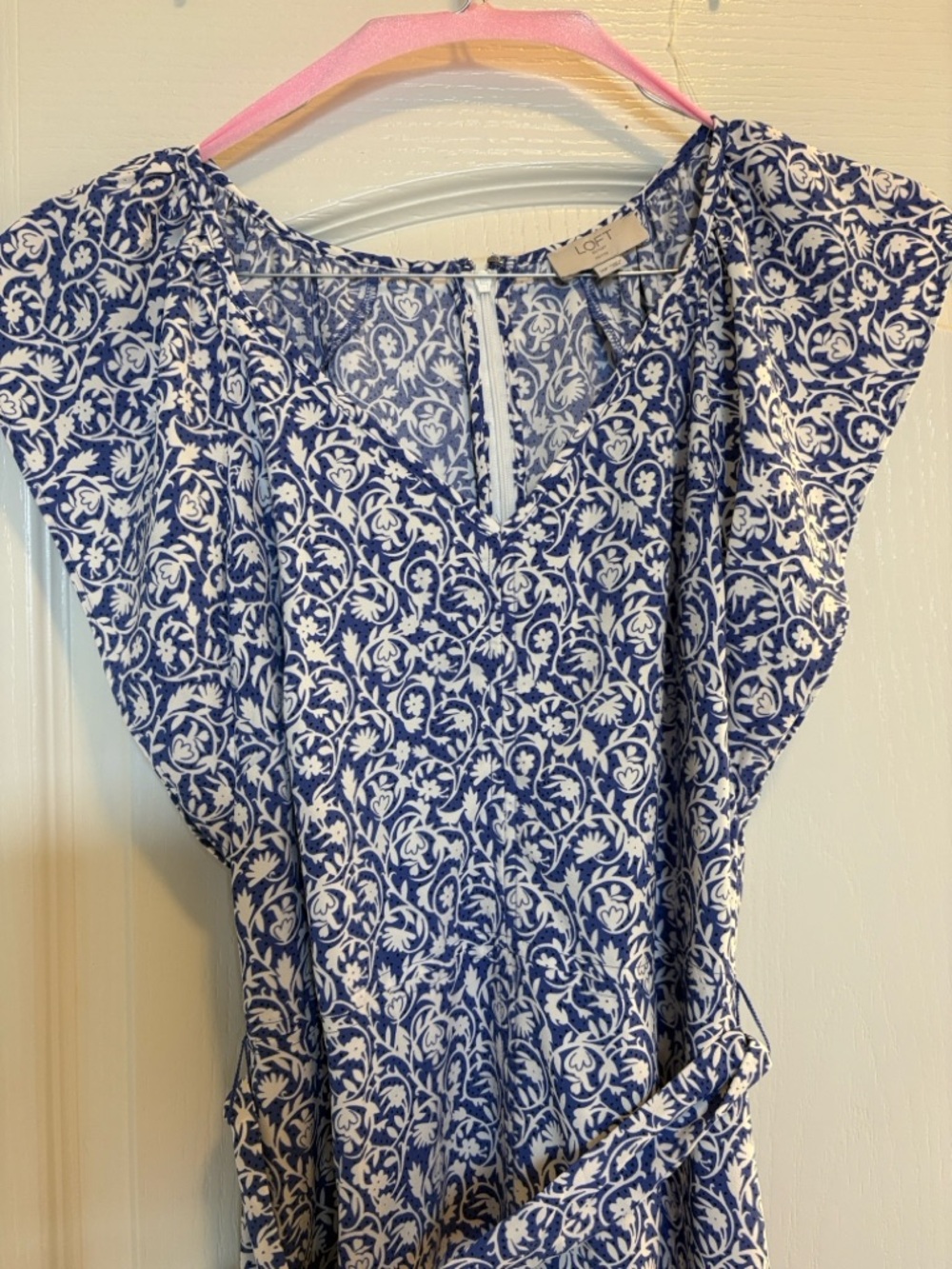 LOFT 10 Petite Blue Floral Dress with Waist Tie - Picture 9 of 16